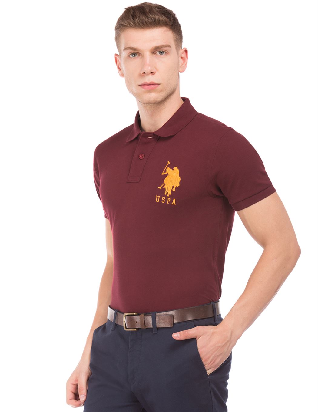 U.S. Polo Assn. Men Casual Wear Maroon T-Shirt